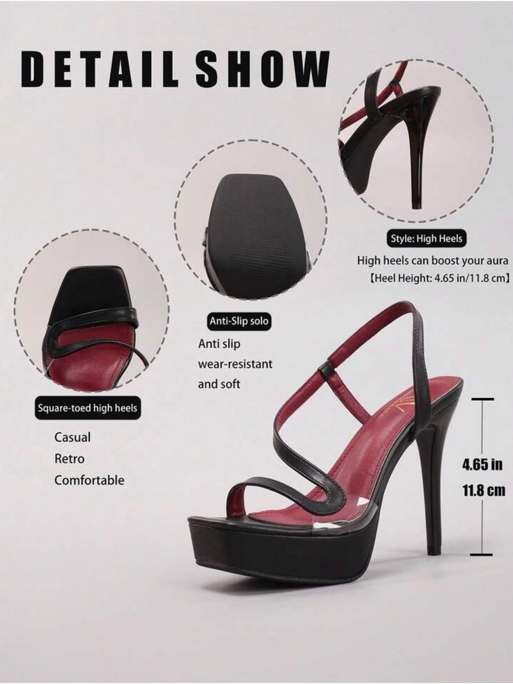 Black Leather Platform Stiletto Sandals - Picture 3 of 3